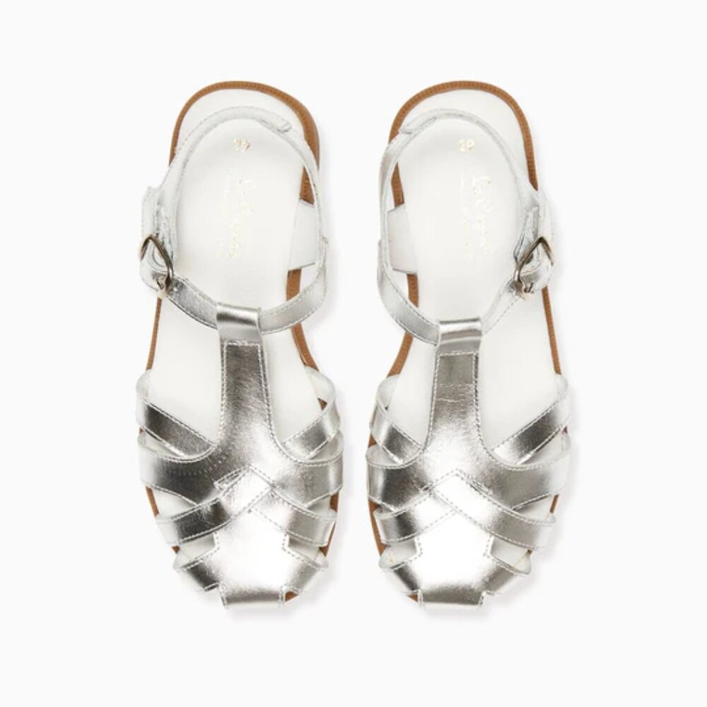 La Coqueta Silver Sofia Leather Girl Sandals